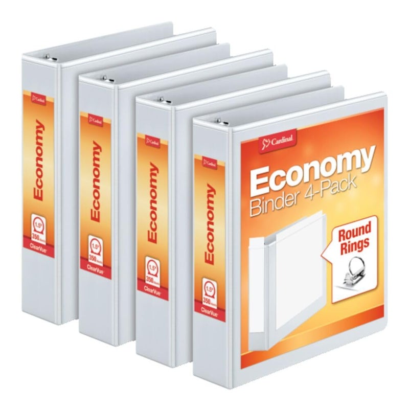 Cardinal 1.5 Inch 3 Ring Binder, Round Ring, White, 4 Pack, Holds 350 Sheets (79517) - Image 1